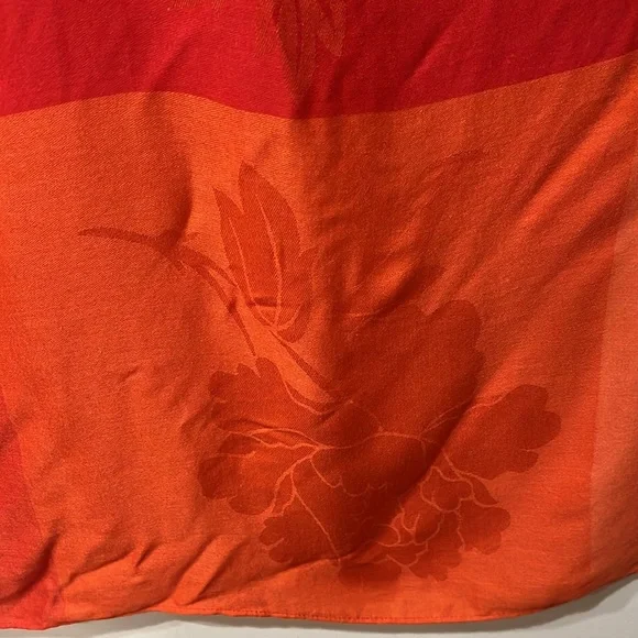 Orange 100% Cashmere Square Scarf with 9 tile Floral Patterns - Picture 8 of 9